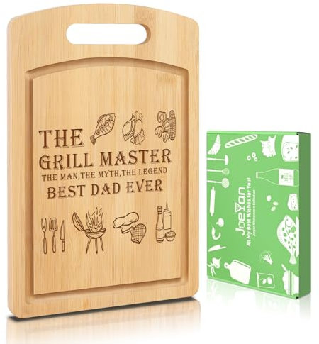 Joeyan Dad Gifts, Engraved Wood Chopping Board Gifts for Dad, Personalized BBQ Cuttimg Board Gifts for Grill Master, Birthday Father's Day Present for Dad, Best Dad Ever Grilling Gift for Father