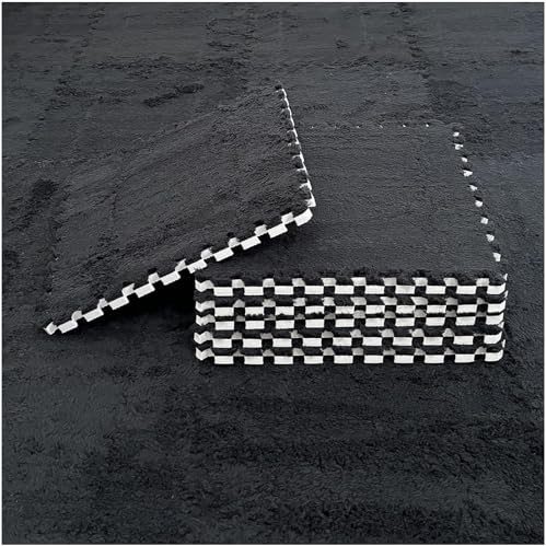 16Pcs Square Foam Floor Mat,Thickened Puzzle Play Area Rugs,12x12x0.4 in Soft Fluffy Plush Interlocking Carpet Tiles,Milk Velvet Patchwork Rugs Washable For Classroom/sensory Room,Black