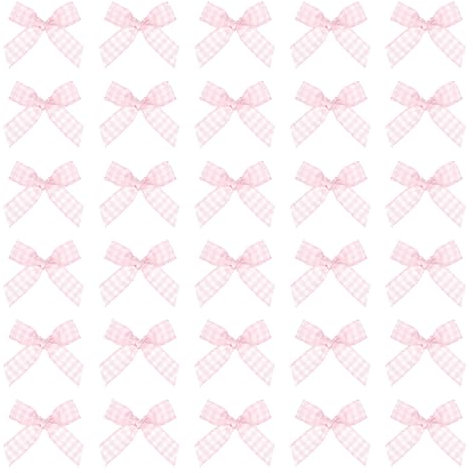 sourcing map Lot de 50 mini nœuds en ruban vichy de 4,5 cm en tissu satiné pour loisirs créatifs, gâteaux, couture, mariage, anniversaire, emballage de fête, décoration de Noël, rose et blanc