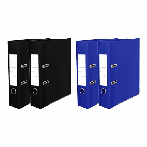 𝐂𝐇𝐏𝐋 A4 Lever Arch File Pack of 4 | 75mm Spine, Large Capacity, Metal-Reinforced Edges, Finger Pull, Ring Binder Folder | Office Filing, Document Storage, School & Home Use | Black + Blue |