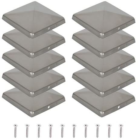 Pfostenkappen, 10 Stück Pfostenabdeckung aus Edelstahl, Eckige Abdeckkappe für Garten Holzpfosten Pfostenträger & Zaunpfosten (80 x 80 mm)