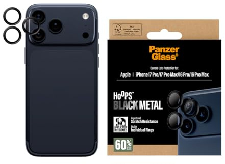 Panzer Glass Hoops Black Camera Lens Protector iPhone 17 Pro | iPhone 17 Pro Max | iPhone 16 Pro | 16 Pro Max