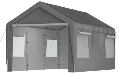 Mixtric Tenda da Garage per Auto, Grigia Resistente All'inverno con Finestra Avvolgibile Pareti Laterali E Tetto Rimovibili Tenda da Rimessaggio, Tenda da Fienile, Copertura Protettiva,Grigio,3X6M