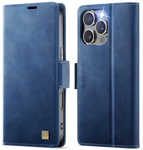 Teeirllim for iPhone 16 Pro, Premium Wallet Case Leather Flip Cover, with RFID Blocking Credit Card Holde, Flip Kickstand Protective Shockproof Cover - Blue