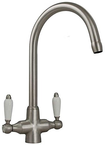 Astini Colonial Brushed Steel & White Ceramic Handle Kitchen Sink Mixer Tap