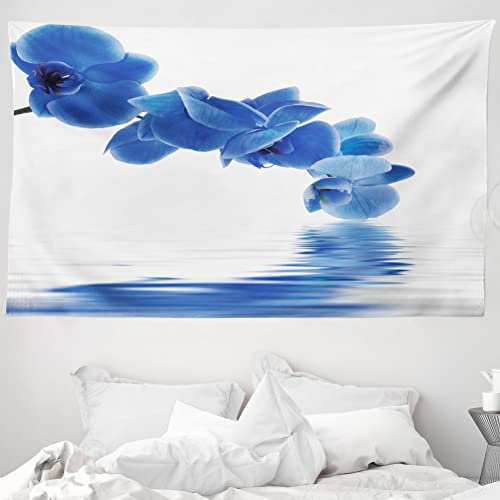 ABAKUHAUS Blau Wandteppich, Orchidee Corsage Komposition mit Reflexion im Wasser Design Brautgarten, aus Weiches Mikrofaser Stoff Wand Dekoration Für Schlafzimmer, 230 x 140 cm, Violettblau Weiß