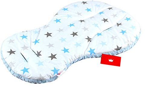 BABYLUX Kinderwagen SITZAUFLAGE Kissen Gurtschoner f. Buggy Autoschale Einlage (4. Blau + Sterne, 2 Tlg Sitzauflage + Kissen)