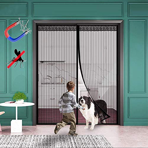 WISKEO Fliegengitter Tür Magnet Insektenschutz, Magnetvorhang Klettband Selbstklebend, Moskitonetz Magnetverschluss, Verschiedene Größen, Schwarz 120x200CM