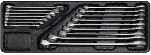 George Tools 16 TLG. Ring-Maulschlüssel Set für Werkzeugwagen - mit 15° abgewinkelte Ringseite für einfacheres Arbeiten - universelle Einlage für Werkstattwagen