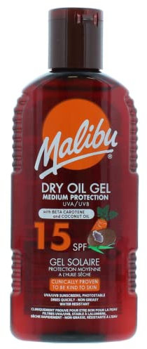 Malibu Sun LSF 15 Nicht fettendes Trockenölgel mit Beta-Carotin und Kokosöl, wasserabweisend, 200 ml