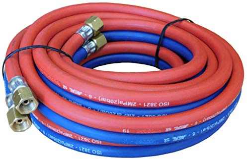 Manguera de oxígeno - acetileno doble para equipos de soldadura. Racorada 5m (Bitubo, diámetro interior 1/4 X 1/4 - 6 X 6mm Con accesorios)