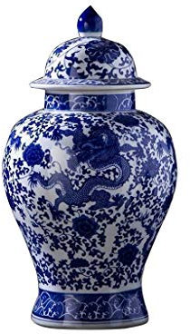XXF-Shop. Vasen Klassische Blaue und weiße Porzellan Dragon Temple Keramik Ingwer-Glas-Vase, China-Art-19inch