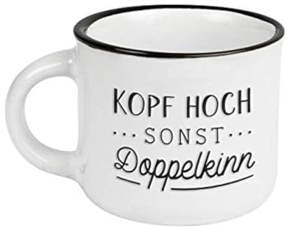 Espressotasse vintage| Mini Keramik Becher zum verschenken | 95 ml | Kopf hoch, Weiß