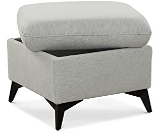 CAVADORE Hocker Lotta / Skandinavischer Stauraumhocker als Beistellhocker / leichte Fleckentfernung dank Soft Clean / 58 x 47 x 58 / Hellgrau