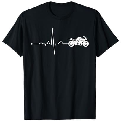 Vêtements Passionnés pour Amoureux de Moto - T-Shirt Motard Noir - Unisex-Adulte - Small - Cœur battement de moto - Coupe classique - Manche courte - Col rond - 1 Count