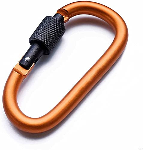 Aluminum Alloy D-Ring Locking Carabiner Clip Keychain Hook Clips Locking Carabiner Hiking Clips with Screw Gate Lock Heavy Duty for Outdoor, Camping, Hiking, Traveling, Fishing, Backpack（Orange）