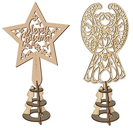 Yunnan 2 Stück Weihnachtsbaumspitze Holzstern Engel Baumspitze Ornament Baumschmuck Home Party Supplies Kinder Geschenke