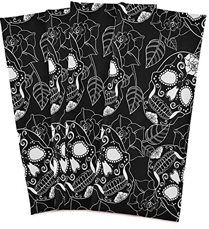 Mnsruu Küchentücher, Geschirrtuch, Motiv: Totenkopf, Rose, Blume, Schwarz, 4 Stück, super saugfähig, weich, 71 x 46 cm