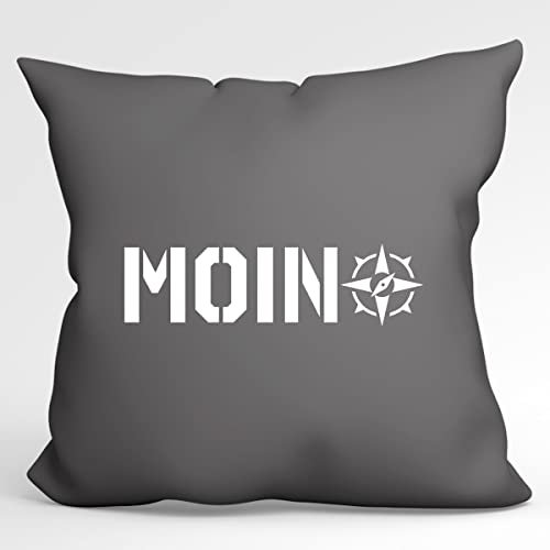 Huuraa Zierkissenbezug Moin Kompass Geschenk 40x40cm Steel Grey Baumwolle Moin Kompass Dekoration