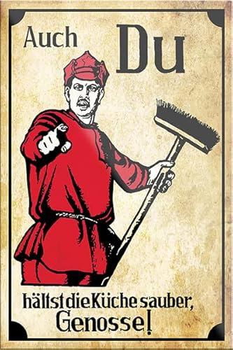 Magnet ''Auch Du hälst die Küche sauber Genosse'' 9x6cm Kühlschrankmagnet Lustige Sprüche Feier Vintage Retro Geburtstag Deko Party Überraschung Fan Küche Haushalt Willkommen Eigenheim
