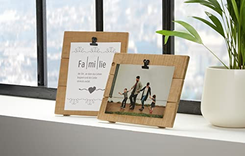 2x Fotohalter Wood aus Holz, Aufsteller im Hoch- und Querformat, Kartenhalter mit Klammern, Bilderhalter