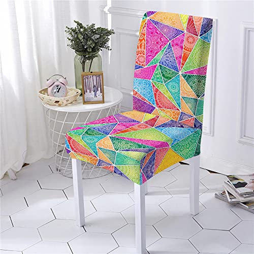 Highdi Stretch Stuhlhussen Universal Stuhlbezug Mode 3D Geometrisches Patchwork Muster Stuhl Hussen Abnehmbare Waschbar für Esszimmer Hotel Dekoration Stuhlabdeckung (Farbige Mandalas,2 er Set)