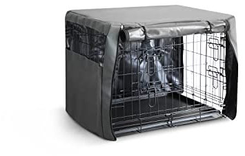 FurDreams 30in Dog Cage Crate Cover – Pet Windproof Cage Cover with 2 Doors (Front & Side) with Breathable Air Mesh – Heavy Duty Box Perfect for Puppy Training (M)