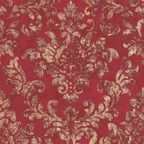 Barock Tapete Profhome 374131-GU Vliestapete leicht strukturiert im Used Look glänzend rot gold 5,33 m2