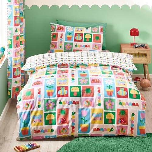 Catherine Lansfield Kids Curious Caterpillar Reversible Double Duvet Cover Set with Pillowcases Bright