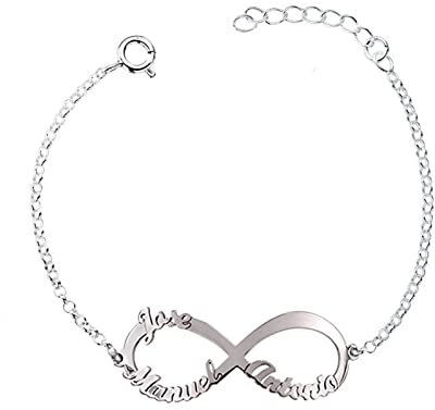 MI JOYA PERSONALIZADA - Pulsera Infinito Mujer Plata Personalizada con Nombres, Hasta 4 - Regalo original para novia, madre o abuela (Infinito Nombres)
