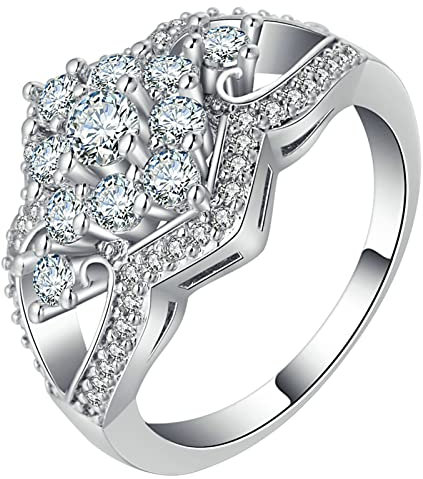 Gualiy Eheringe Freundschaftsringe, Damen Ring Versilbert mit Weiß Zirkonia Ring Größe 54 (17.2)