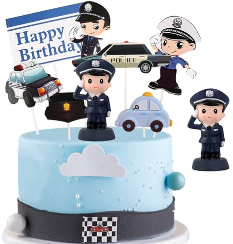 HGSHUO Polizei Tortendeko Geburtstag Kuchen Deko Polizei Figuren Kuchendeko Polizeiauto Cake Topper Happy Birthday Torte Deko Kindergeburtstag Geburtstagsdeko