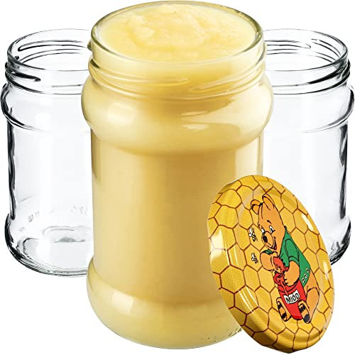 KADAX 100st Einmachgläser 315 ml mit fi66 mm Schraubdeckel für Honig, Dessert, Marmeladen | Luftdichte Gläschen, Einmachglas, Rundgläser, Konfitürengläser, Honiggläser (100 Stück, Winnie Puuh)
