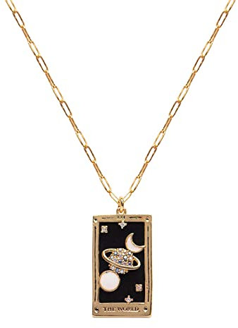 Yowablo Galvanisiertes Retro-Tarot mit -Öltropfen-Quadrat-Halskette Magier-Sonne-Stern-Mond-Front Ketten Ständer