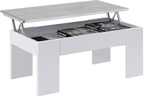 Mondo Viro Table basse avec récipient et plateau relevable h 48 cm (blanc et béton)