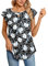 syoss Damen Dressy Casual Sommer Chiffon Blusen Rundhals Plissee Schlüsselloch Tops Blütenblatt Cap Sleeve Lose T Shirts, 2-Lilie, 3X-Groß