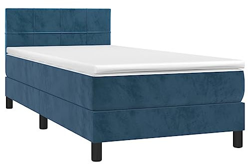 vidaXL Boxspringbett mit Matratze LED Polsterbett Bett Einzelbett Bettrahmen Bettgestell Lattenrost Schlafzimmerbett Hotelbett Dunkelblau 90x200cm Samt