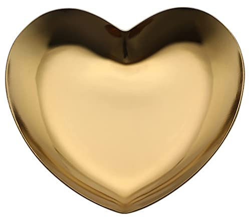 JEOPKO Small Trinket Tray, 9.1cmx8.7cm golden Heart Shaped Jewellery Dish Plate Stainless Steel Decorative Tray Earrings Rings Bracelet Dish Dresser Decor.…