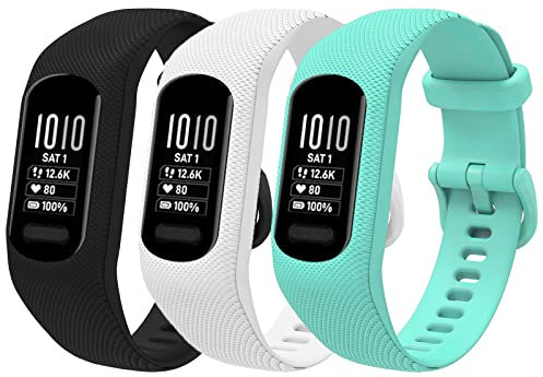 honecumi Armbänder Kompatibel mit Garmin vivosmart 5 Ersatzarmband Damen Herren, Weiches Silikon Klassisches verstellbares Sport Wechselarmband Zubehör Stilvolles Armband,Schwarz/Weiß/Cyan