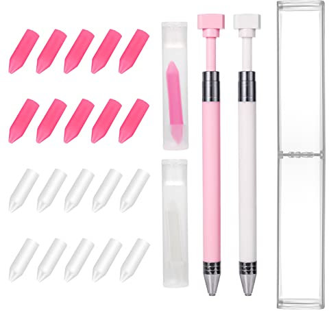 2St Diamant Malstift mit 20St Wachsen, Punktbohrstift Diamond Painting Pen zum Schnellen Aufnehmen von Perlen Edelsteinen Diamant Kunstwerkzeug Kit für DIY Diamant Malwerkzeug