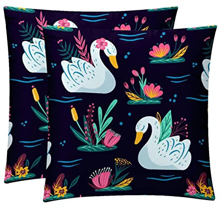 White Swan bunte Blumen Set mit 2 Kissenbezügen, personalisierbar, dekorativer Kissenbezug