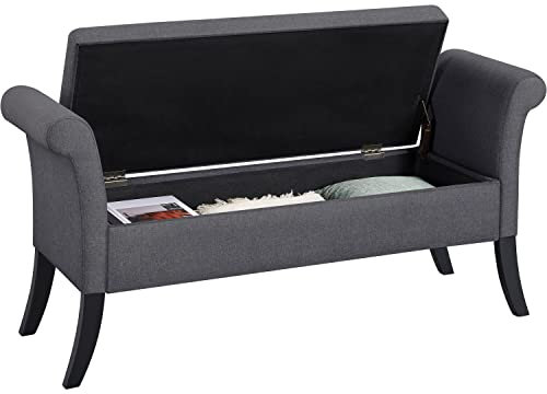 Abician Banc de Rangement avec Accoudoirs et Compartiment Coffre de Rangement Tissu Repose-Pieds et Caisse et Entrée Gris foncé