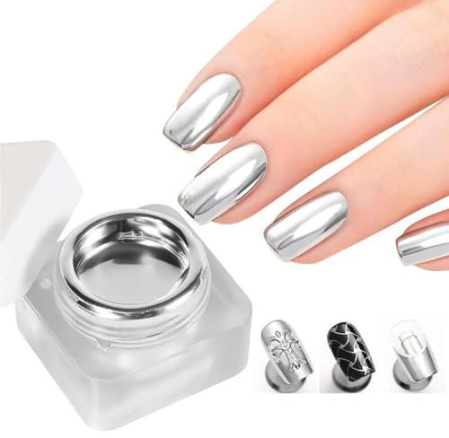 Metallic Painting Nail Gel - Mirror Silver Metallic Nail Polish Painting Drawing Gel Polish Nail Art - 3D Metal Painting Nail Polish - Metal Painting Gel - Super Glossy Soak off UV/LED Nail Gel
