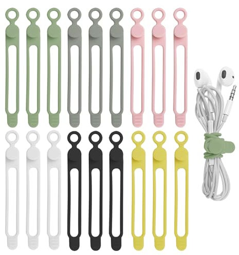 Lahviuu Cable Straps 18pcs Reusable Cable Ties Cord Organizer Cable Tidy Cable Management Organizer,Elastic Ties Cable Clips for Home, Office, Kitchen, School