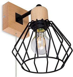 alfalux Wandleuchte Innen Wandlampe BR-SHWAND-SC10x10BU LED Lampe Aus Holz Für Wohnzimmer Schlafzimmer Kinderzimmer Treppenhaus Wandlampen (Mit Zugschalter)
