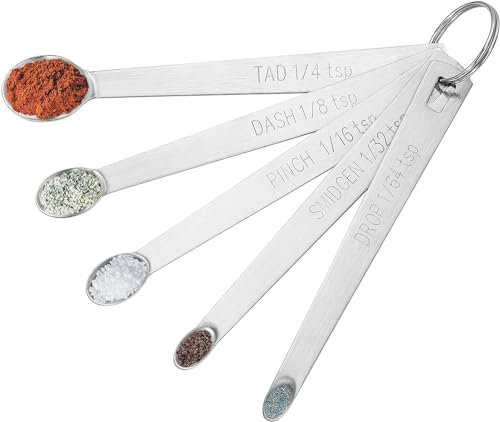 KIPTVO 5PCS Mini Measuring Spoons Set Stainless Small Teaspoon Micro Mg Scoop 1/64, 1/32, 1/16, 1/8, 1/4 TSP for Home for Cooking Baking Home Kitchen Measuring Tools Set