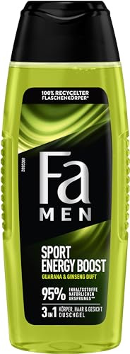 Fa MEN Sport Energy Bosst Double Power Boost Body & Hair (1x 250ml) 3in1 Formel für Körper, Haar & Gesicht, Aktiviere deinen Körtper, Geist & Sinne mit dem erfrischenden Duft von Guarana & Ginseng