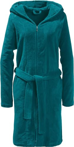 Erwin Müller Unisex-Bademantel mit Kapuze, Morgenmantel, Saunamantel Velours - mit Reißverschluss, Bindegürtel und Taschen, sehr saugfähig, temperaturregulierend und samtig weich