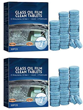 ihreesy 60 Stück Konzentrierte Auto Windschutzscheiben Reinigungstabletten, Scheibenreiniger Auto Tabletten Feste Wischer-Reinigungstabletten Auto Brausetabletten für Fenster Spiegel