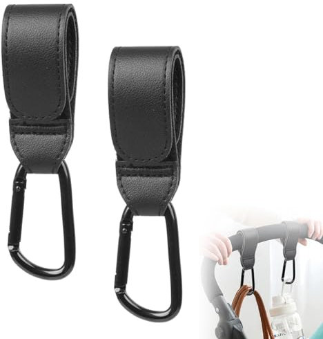 Ganci per Passeggino,Ganci Passeggino Universali,Ganci per Passeggino Porta Borse,Gancio per passeggino in Pelle,Gancio per Passeggino Portatile,Ganci Borsa Passeggino 2 Pezzi Nero Tokaneit